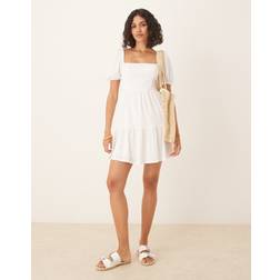 Gina Tricot Short Sleeve Tie Back Mini Summer Dress - Off White