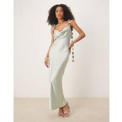 Gina Tricot Midi Satin Cowl Neck Dress - Light Sage Green