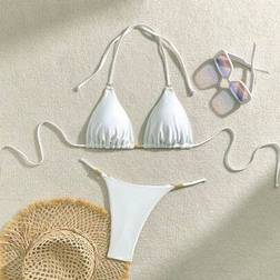 Shein Dam Micro Bikini Set - Halter Neck - Vitt