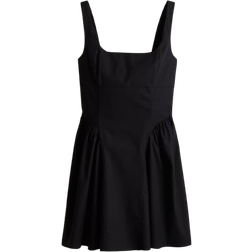 H&M Open-Back Cotton Poplin Dress - Black