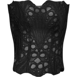 PrettyLittleThing Textured Sheer Floral Lace Corset - Black