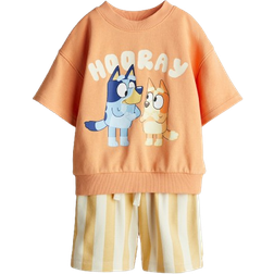 H&M Pojke 2-Delat Sweatshirtset Med Tryck - Ljusorange/Bluey