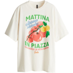H&M Oversized Motif Detail T-shirt - White/Mattina