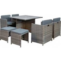 Ebern Designs 9-pcs - Brown Outdoor Lounge Set, 1 Table incl. 4 Chairs