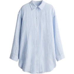 H&M Linen Beach Shirt - White/Blue Striped