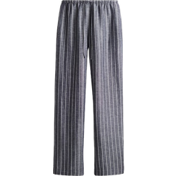 H&M Straight Linen Blend Trousers - Dark Blue/Striped