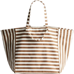 H&M Cotton Canvas Beach Bag - Brown/Striped