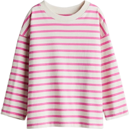 H&M Oversized Jersey Top - Cream/Pink Striped