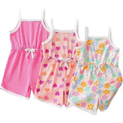 Shein Young Girl pcs Cute Cartoon Patterned Rompers With Spaghetti Straps Various Styles Suitable For Beach Vacation And Summer