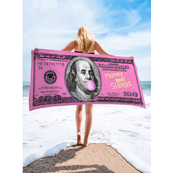 Shein Soft Beach With Dollar Print 1pc Bath Towel Black, Pink (150x70cm)