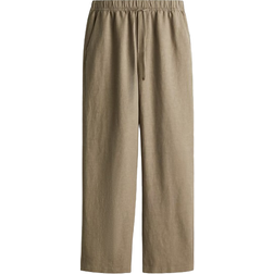 H&M Linen Blend Drawstring Trousers - Khaki Green