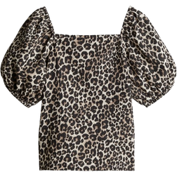 H&M Puff-Sleeve Top - Beige/Leopard Print (1258919002)