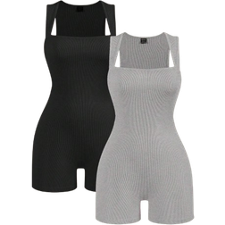 Shein BASICS 2pcs/Set Women Casual Solid Color Knitted Bodycon T-Back Romper
