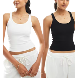 Bershka Scoop Neck Ribbed Tank Top 2 pack- White/Black