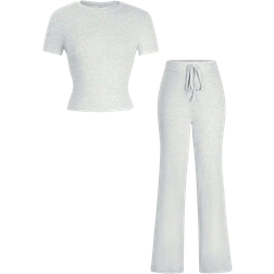 Shein 2pcs/Set Casual Solid Color Short Sleeve T-Shirt And Pants, Spring And Summer