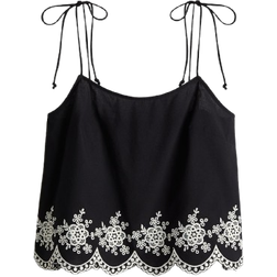 H&M Embroidered Top with Ties - Black/Flowers
