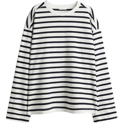 H&M Cotton Jersey Top - White/Navy striped