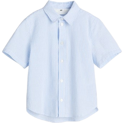H&M Short Sleeved Cotton Shirt - Light Blue/Striped