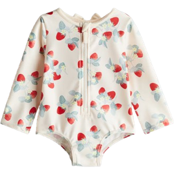 H&M Long Sleeved Swimsuit - Light Beige/Strawberries (1208493008)