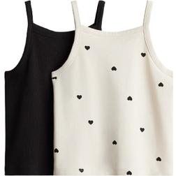 H&M Cotton Strappy Tops 2-pack - Light beige/Hearts (1275382001)