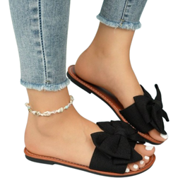 Shein Flat Sandals With Bow Decor, Round Open Toe, Non-Slip Bottom, Fashionable & Comfortable Roman Slippers, Suitable For Indoor, Leisure, Party