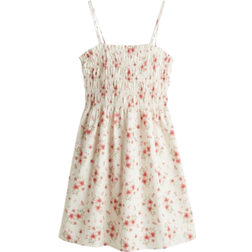 H&M Smocked Bodice Cotton Dress - White/Floral