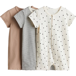 H&M Cotton Sleepsuits 3-Pack - Cream/Spotted (1126406020)