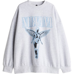 H&M Oversized Printed Sweatshirt - Light Gray Melange/Nirvana
