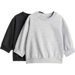 H&M Cotton Sweatshirts 2-pack - Black/Light Grey Marl