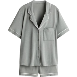 H&M Pyjama Shirt And Shorts - Grey/Green