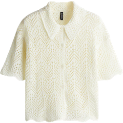 H&M Short-Sleeved Pointelle-Knit Shirt - White