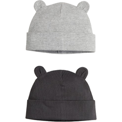 H&M Baby 2er-Pack Gerippte Beanies mit Ohren Grau 74/80 6-12M
