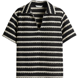 H&M Collared Knitted Top - Black/Striped