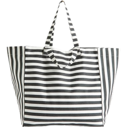 H&M Cotton Canvas Beach Bag - Dark Grey/Striped