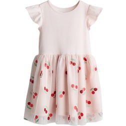 H&M Trikåklänning Med Tyllkjol - Rosa/Körsbär