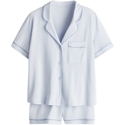 H&M Pajama Shirt And Shorts - Light Blue/Dusty Blue