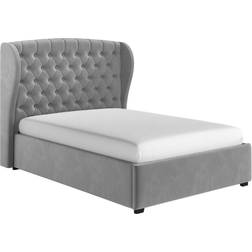Safina Grey Velvet Double Ottoman Bed with Winged Headboard 156x207cm
