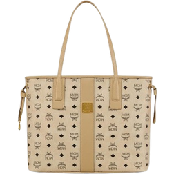 MCM Liz Shopper in Visetos - Beige/Black