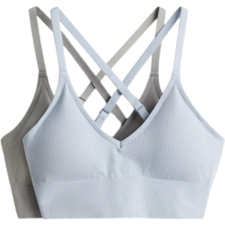H&M Medium Support Sports Bras With DryMove 2-pack - Grey/Light Blue