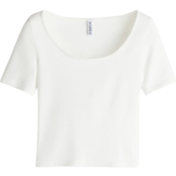 H&M Cropped Scoop-Neck T-shirt - Cream