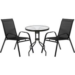 Harbour Housewares 3pc Sussex Round Glass Top Patio - Black Bistro Set, 1 Table incl. 2 Chairs