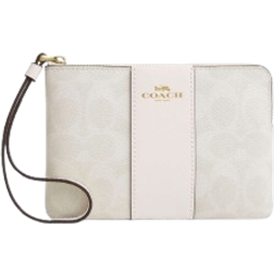 Coach Corner Zip Wristlet In Signature Canvas With Stripe - Gold/White/Chalk
