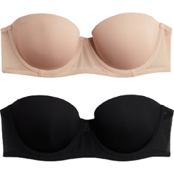 H&M Padded Microfibre Balconette Bras - Beige/Black