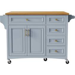 Flynama Gray MDF Base With MDF Wood Top Rolling - Kitchen Island