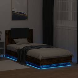 Latitude Run With Headboard And LED Lights 75 x 190 cm Small Single - Smoked Oak Frame Bed
