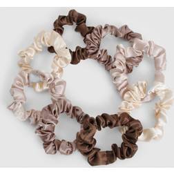 boohoo Womens Tonal Satin Multipack Scrunchies Brown