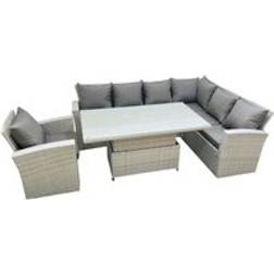 Fimous 7 Seat Rattan Garden Furniture Corner Sofa with Armchair Light Grey Outdoor Lounge Set