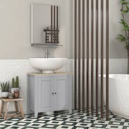 kleankin Bathroom Pedestal Under Sink Cabinet with Adjustable Shelf Grey