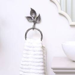 Melody Maison Antique Silver Leaf Detail Textured Towel Ring Holder