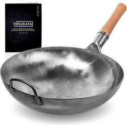 Yosukata Silver Round Bottom Woks and Stir Fry Pans 36 cm